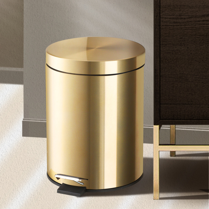 Stainless Steel Flip-Top Gold Foot-Operated Trash Can for Home Bathroom Kitchen, Round Silent Pedal Trash Can Stainless Steel Flip-Top Gold Foot-Operated Trash Can for Home Bathroom Kitchen, Round Silent Pedal Trash Can