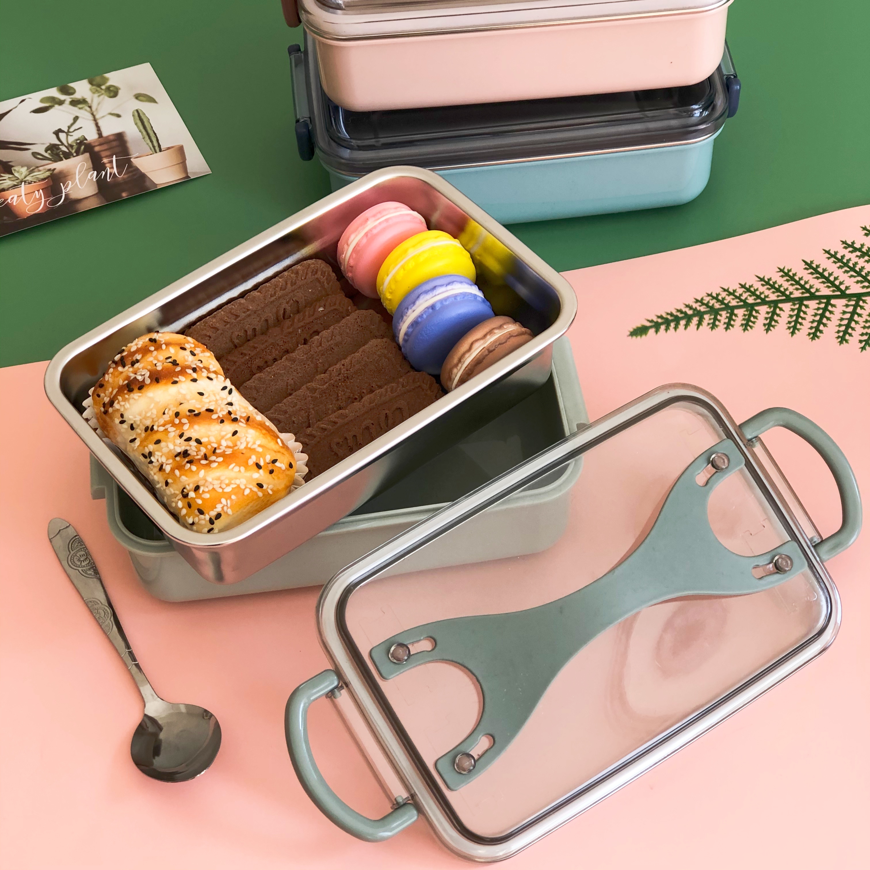 Stainless steel thermal insulation lunch box student office worker portable microwave water injection heating lunch box separation