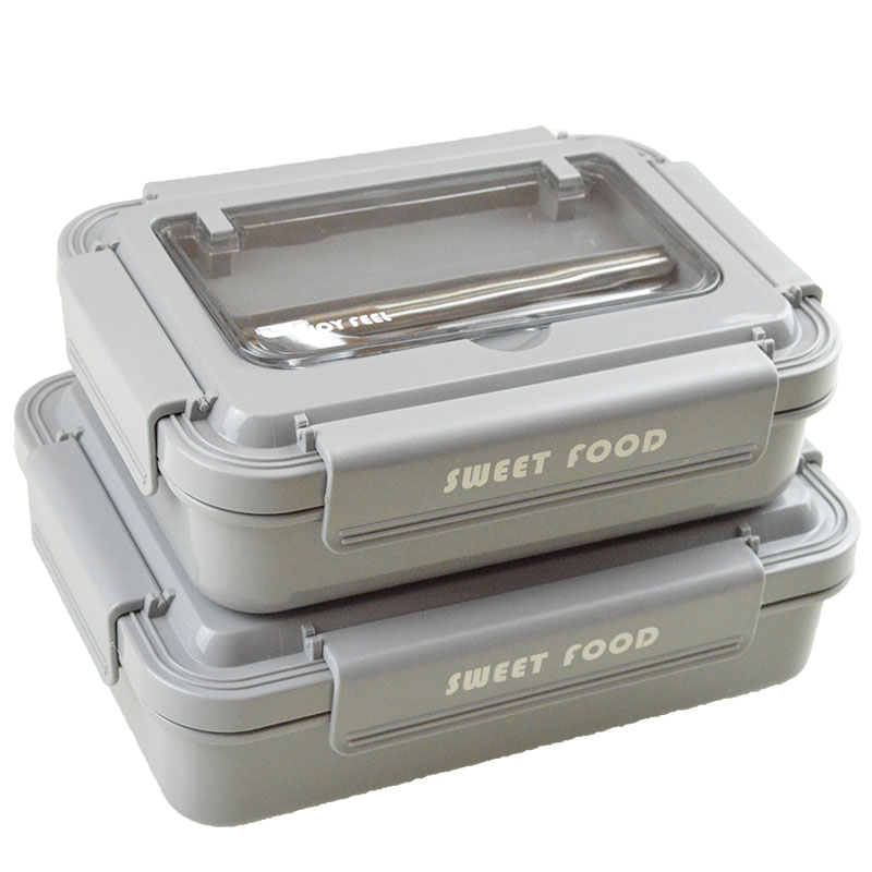 304 stainless steel single-layer with lid insulation student office worker portable partition type lunch box with tableware partition plate