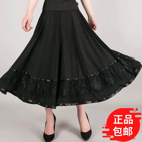 Черная большая танцевальная юбка одиночная юбка кружевная кружевная юбка ежедневная танца двухподобия квадратная танцевальная юбка