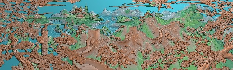 Exquisite Sculpture Relief Map Great Wall Embroidery Zhonghua Pine Crane Hua Shanshui Temple Tower