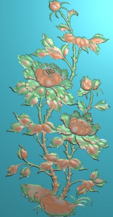 Finely Carved Plot Reliefs of Grey Plot Peony Birds and Grass trees