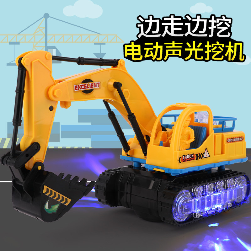 Children's electric excavator toy wheel excavator model boy flashing music toy car electric engineering car