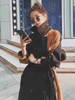 Lecea Alice high-end woolen coat 2021 winter new contrast waist woolen coat women's medium and long version