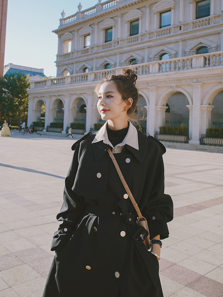 Lecea Alice Hepburn windbreaker women's mid-length 2023 autumn new popular slim coat coat women