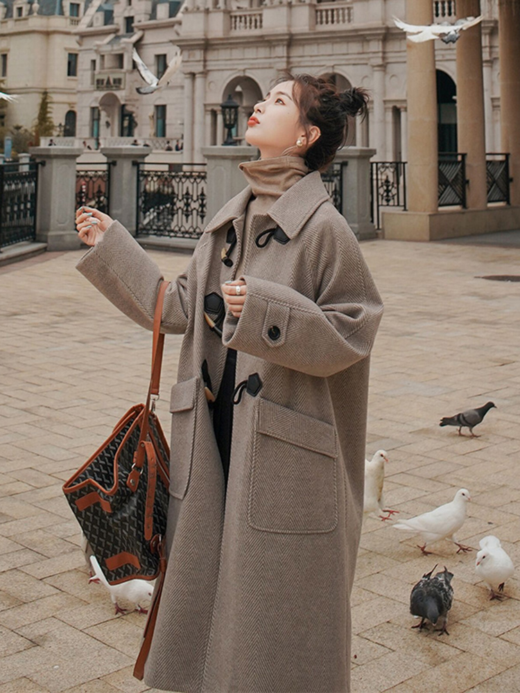 Lecea Alice Horn Buttons Big Coat Women 2022 Winter's new Korean version Temperament Fur Coats Women's Medium Long Version