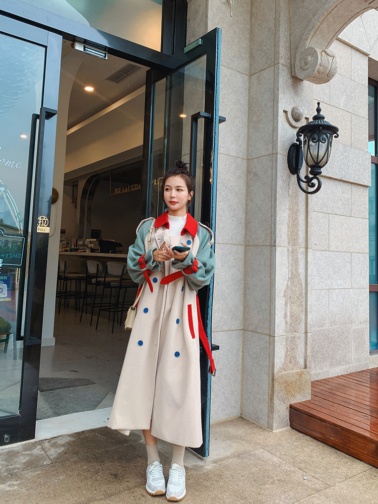 Lecea Alice Mao's jacket Women's medium long version 2022 Winter new Inn Wind splicing female windcoat Grand coat