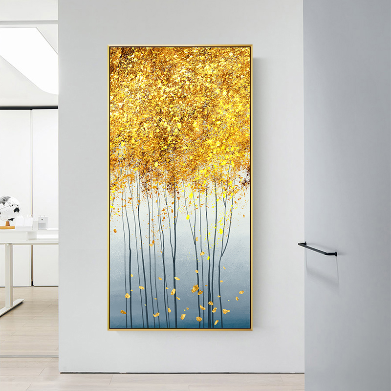 Modern light luxury fortune tree porch decorative painting simple vertical corridor corridor mural golden abstract staircase hanging painting