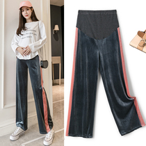 Pregnant women pants autumn wear trousers maternity wear autumn and winter fashion pants tide mother Net red gold velvet wide leg pants