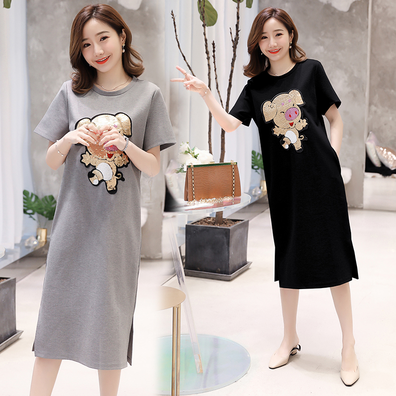 Maternity dress summer skirt Summer fashion section pregnant long version knee-length pregnant dress Pregnant mother long dress female tide mother