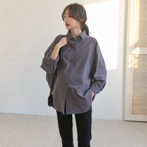 Pregnant woman Lining Clothes Spring Autumn Style Long Sleeve Blouse Blouse Collar Pure Color Large Code Gestational Woman Dress Professional Commute Pure Cotton Pregnant Woman Shirt