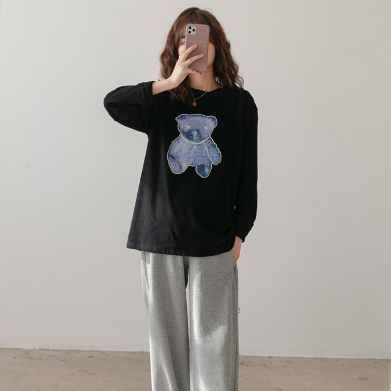 2021 new pregnant woman T-shirt long sleeve fashion cartoon small bear printed pure cotton 100 lap large size pregnant woman spring clothing blouse