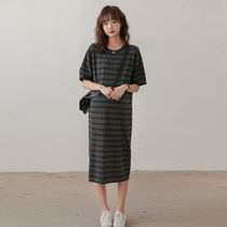 Pregnant woman short sleeve T-shirt dress Summer in long style Fashion stripe Slim Pure Cotton Pregnant Woman Summer Dress Dress Dress