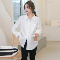 Pregnant Woman White Shirt Spring Autumn Season New Long Sleeve Blouses Fashion Lace collar Tide Moms Pure Cotton Pregnant Woman Career Lining