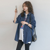 Pregnant Woman Denim Shirt Spring Autumn Style Long Sleeve Blouse Loose Korean Version Casual Big Code Gestational Woman Dress Early Spring Shirt Jacket