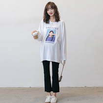 Long sleeves T-shirt for pregnant women Long sleeves Loose Big Code Characters Printed Casual Pure Cotton Pregnant Women Spring Dress Blouse Fashion