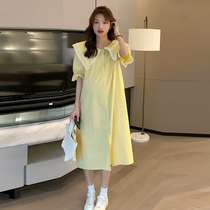 Pregnant woman Lions dress Summer 2022 New double double collars Loose Big Code Cover Tummy Pure Cotton Pregnant Woman Dress Summer