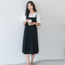 Pregnant woman Liandress Summer medium long style Fashion Chauma Temperament Fake two Korean version Plaid Yangtresses Skirt Summer