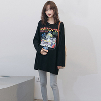 Pregnant Woman Spring Clothing blouses Long sleeves in long sleeves Tide Fashion Cartoon Mother Fashion Cartoon Printed Pregnant Spring Autumn and Beat Undershirt
