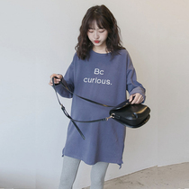 2020 new spring maternity long-sleeved t-shirt mid-length pure cotton Korean fashion letter plus size maternity top