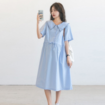Pregnant woman Liondress Summer medium long style Fashion Flipping Loose Korean version pure cotton Little fresh pregnant woman Lining Dress Summer style
