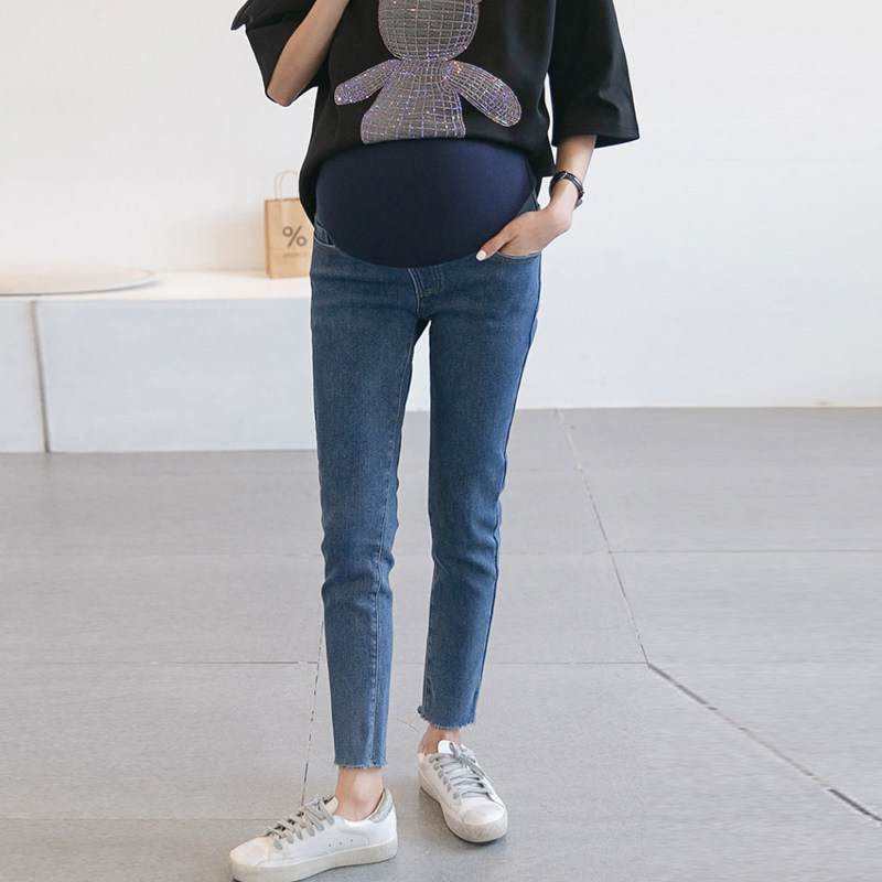 Pregnant Woman Jeans Spring Autumn Style High Waisted Pants Slim Fit Slim Casual 100 Hitch 90% Denim Smoke Pipe Pants