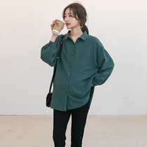 Pregnant woman Lining Clothes Spring Autumn Style Long Sleeve Blouse Loose big code Leisure Belly Pure Cotton Gestational Woman Turned Collar Shirt