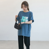Pregnant Woman Short Sleeve T-shirt Summer New Gestational Woman Dress Pure Cotton Fashion Cartoon Printed Minus Size Medium Long blouses