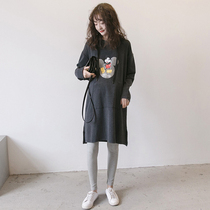 Pregnant womens spring long-sleeved dress 2020 new trendy mom fashion cartoon mickey printing cotton pregnant womens top