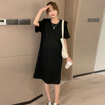 Pregnant woman summer fit short sleeve T-shirt dress with long section of round collar pure cotton breathable casual loose with big code pregnant woman skirt