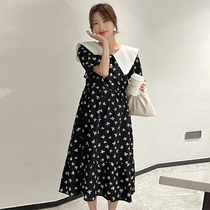 Pregnant woman Liondress Summer medium length Pregnant Woman Dress Fashion Flipped with printed pure cotton breathable Slim Ocean Crummy Dress