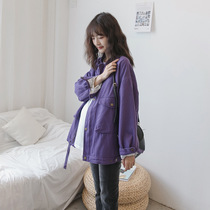 Pregnant womens jackets spring and autumn wear short models to cover their stomachs Korean version of the stand-up collar loose large size fashion pregnant womens tooling jackets spring