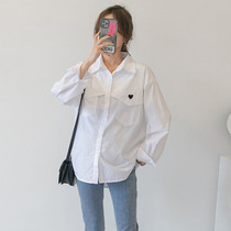 Pregnant Woman White Shirt 2022 Spring Surrogacy Maternity Dress Fashion Loving Embroidered Long Sleeve Blouse Early Spring Professional Shirt