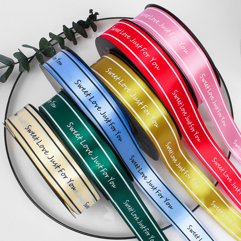 Rose Blossom Baking Cake Gift Flower Shop Bouquet Decoration Silk Ribbon Ribbon Ribbon Strap Printed Ties English