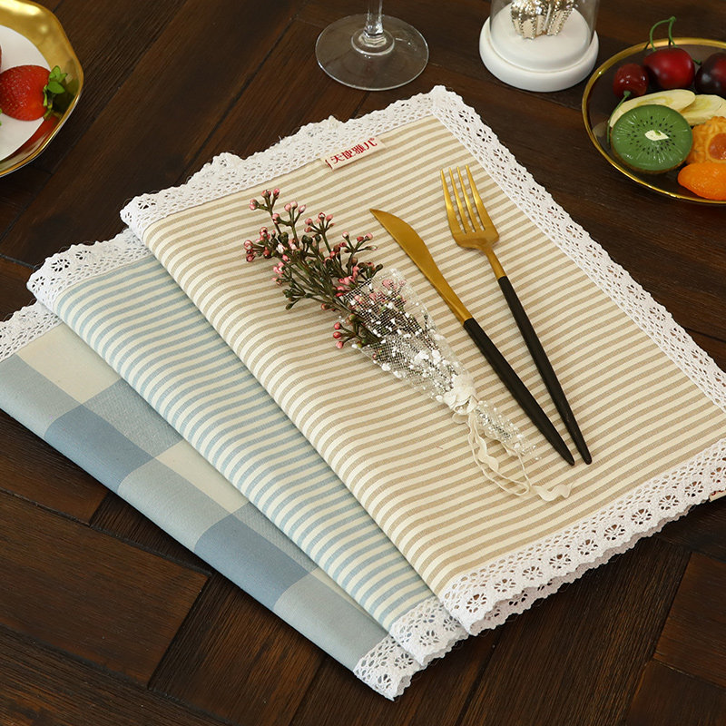 Dining Mat Table Cushion Plaid Pure Color Cotton Napkins Modern Little Frescoed Minima Dinner Table Insulation Western Dining Mat Suit Cloth