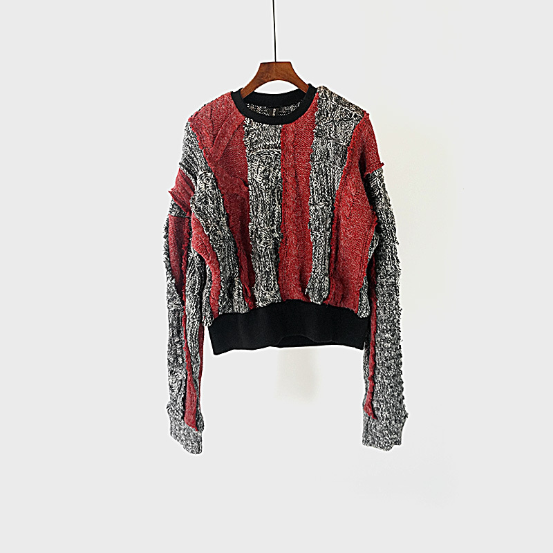 Original Design by Yeke: Red and Gray Color-Blocked Vintage Sweater, British Style, Lazy, Intellectual, Psychedelic, Youthful, Music Festival Original Design by Yeke: Red and Gray Color-Blocked Vintage Sweater, British Style, Lazy, Intellectual, Psychedelic, Youthful, Music Festival