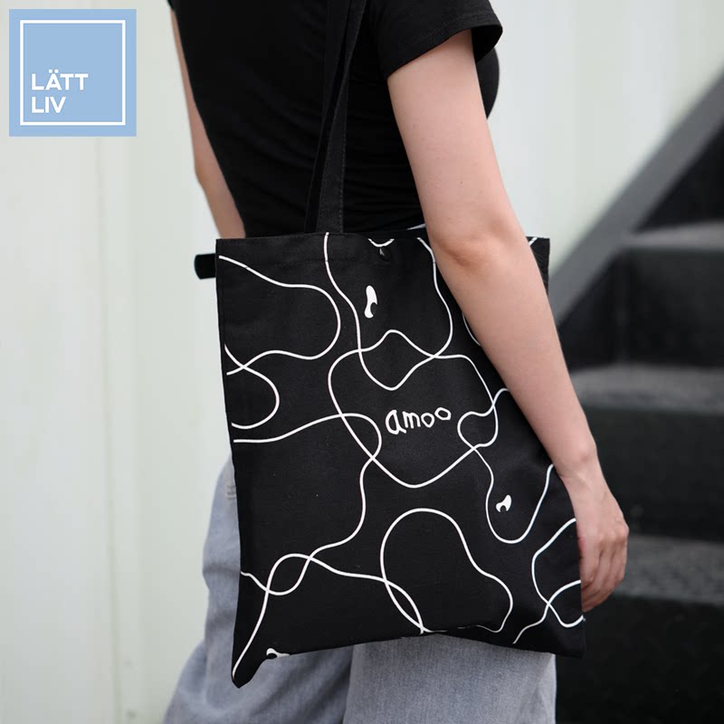 LATTLIV Living with no worries AMOO Series Canvas Bag for European and American Wind Graffiti Female single shoulder students Large capacity Hand