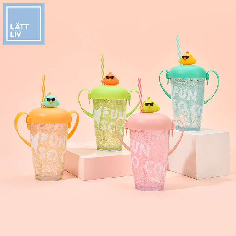 LATTLIV life worry-free cartoon domineering chicken alphabet straw cup color children's adult water cup with lanyard