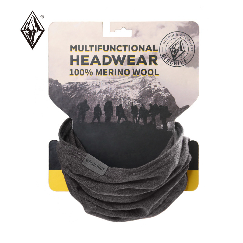 Black Ice Multifunction Melinu Wool Headscarf Outdoor Riding Mask Mountaineering Hiking Warm Wool Neck