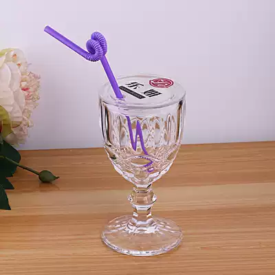 Embossed glass tall juice tea wine cup beauty salon with drink water cover custom color LOGO