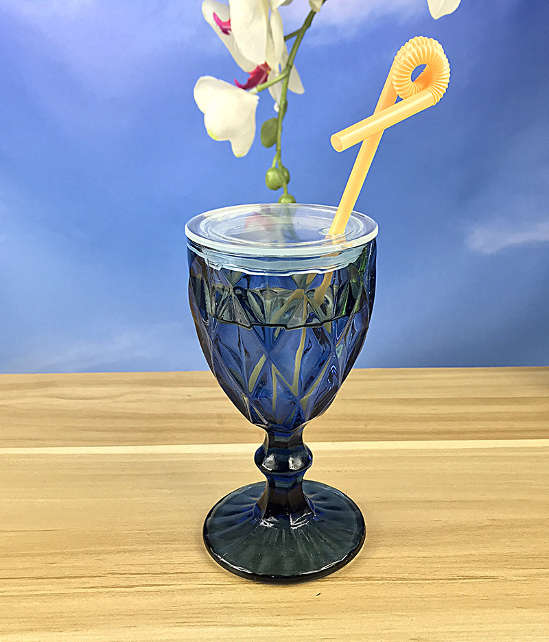 Round lid with thickened blue glass European style purple goblet water cup beauty salon cup commercial