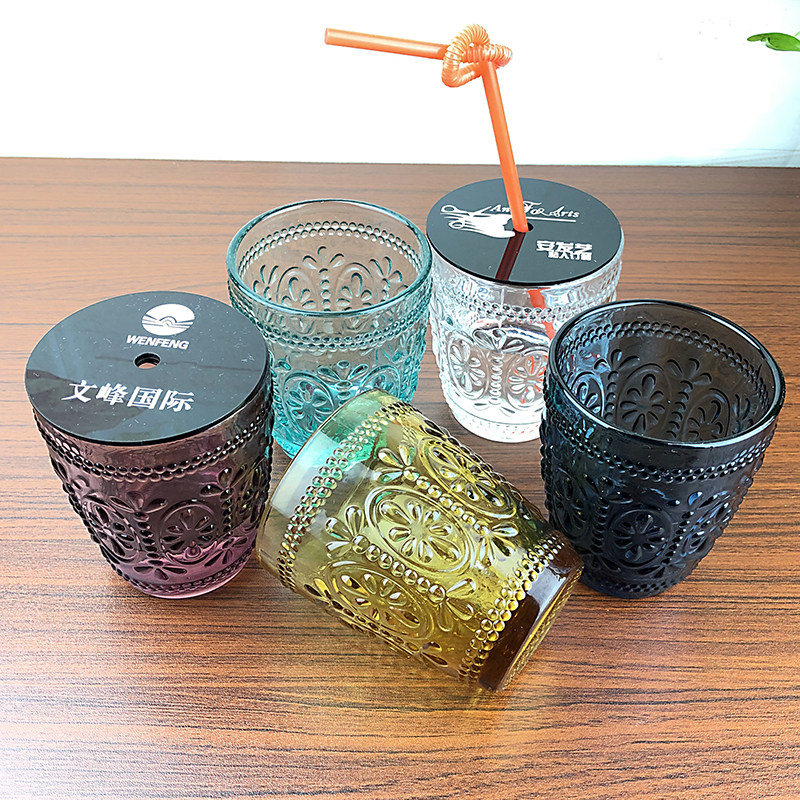 Barber shop beauty salon gives guests water glass with lid custom LOGO plug-in tube colored drink cup