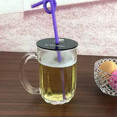 Beauty hair Armour cup lid LOGO store name custom with lid handle transparent household cold drink beer glass