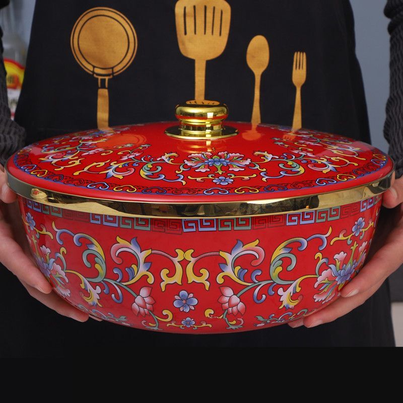 Oulijia Enamel Basin with Lid Food Grade Enamel Basin New and Basin Enamel with Lid Kitchen Basin