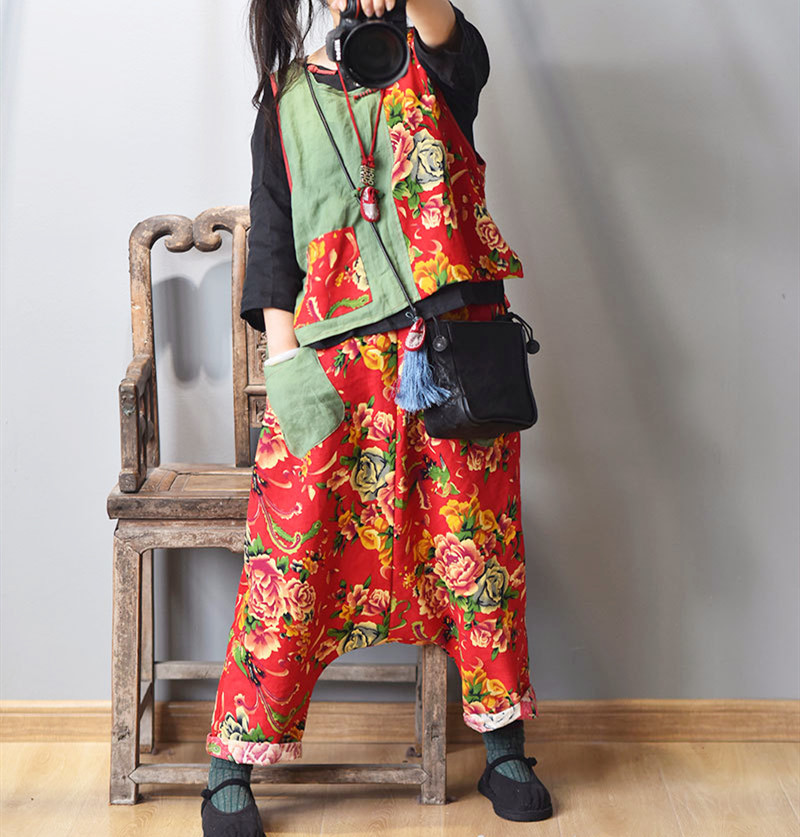 Suyi gốc phong cách dân tộc vải ngựa vải áo giáp khóa vest Đông Bắc vải hoa lớn nhấn màu sắc của vai bên ngoài cô gái