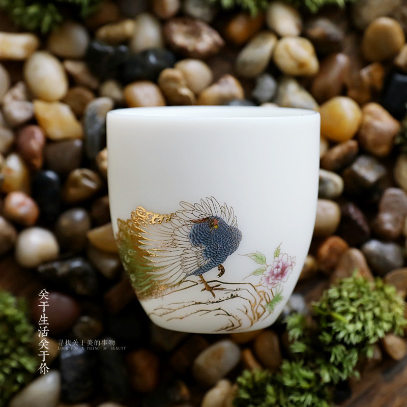Goat Fat Jade Tea Cup Vegetarian Burning Jade Porcelain Tea Drinking Cup Home Tea Brewand ceramic Single Cup Gongfu Tea Day Master's Cup Large Number 