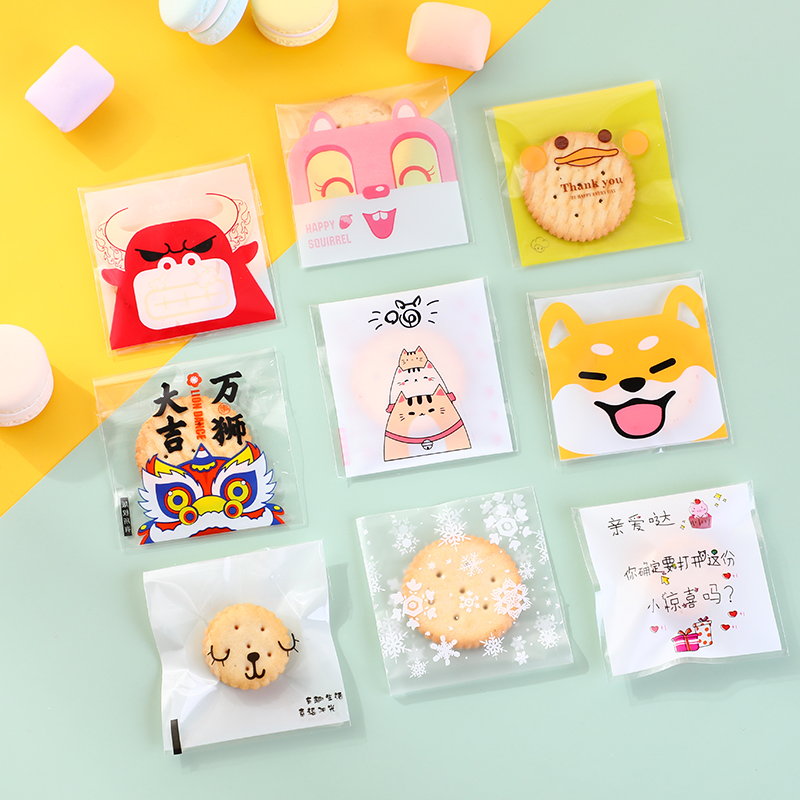 Milk jujube snowflake crisp packaging bag self-sealing bag baking cartoon cookie candy packaging bag 100