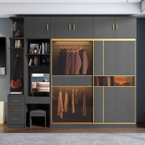 Solid wood multi-layer panel sliding door wardrobe modern simple sliding door wardrobe home bedroom sliding door large wardrobe small apartment type