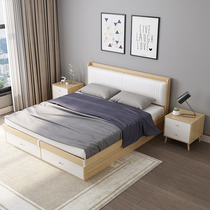 Nordic small apartment simple modern 1.8 meters master bedroom double bed 1.5m fabric soft bag bed high box storage wedding bed