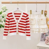 Осенний комплект, свитер, военно-морской кардиган, детская юбка, коллекция 2021